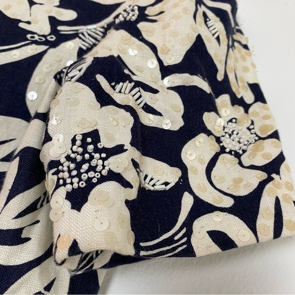 Vintage BILL BLASS Womans Linen Shift Short Sleeve Dress Sequined Beaded 12 - Picture 5 of 15